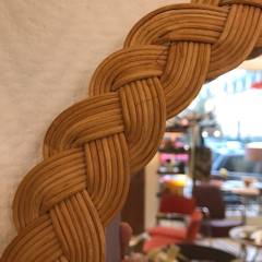 Miroir rond osier, avec large tresse en bordure, diamètre de 33,5 cm, tresse 4 cm.