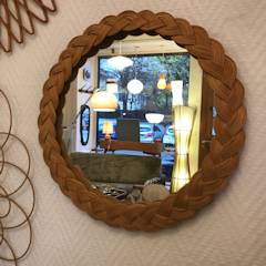 Miroir rond osier, avec large tresse en bordure, diamètre de 33,5 cm, tresse 4 cm.